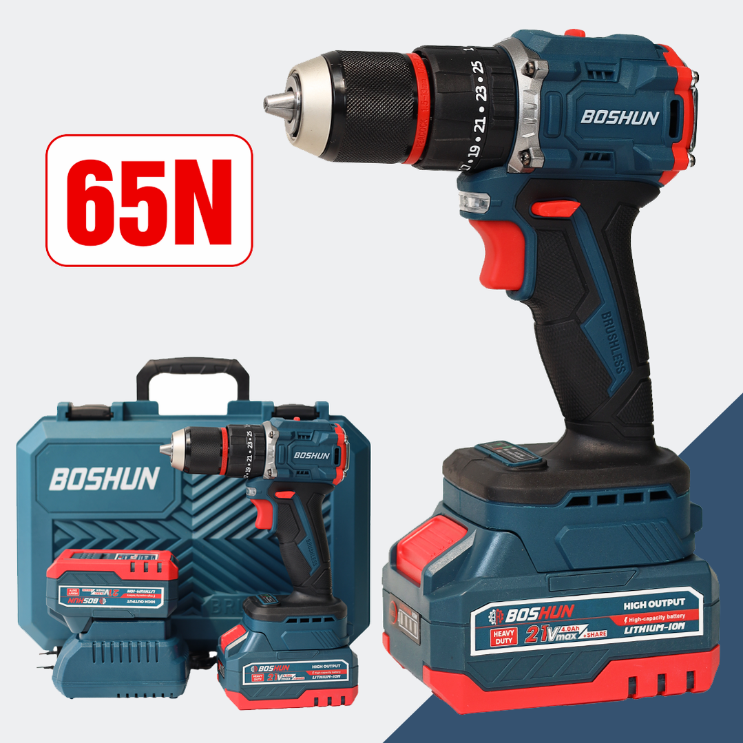 MÁY KHOAN BOSHUN BS-ID1365BL, ĐẦU KẸP 13MM, PIN 10 CELL, LỰC 65N.M