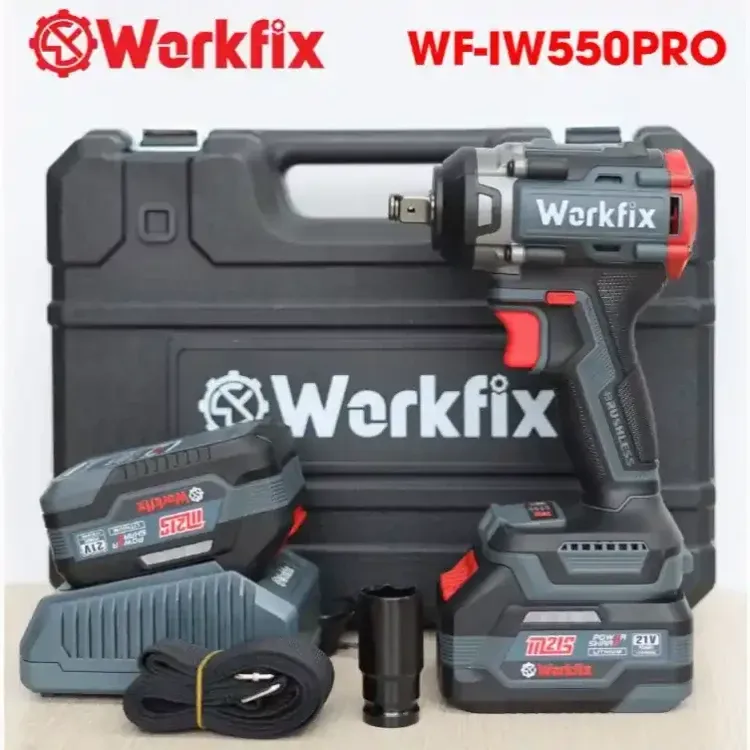 Máy siết bulong Workfix WF-IW550PRO, đầu 2 trong 1, lực siết 550N.m, mở vặn ốc xe tải, ô tô, xe máy