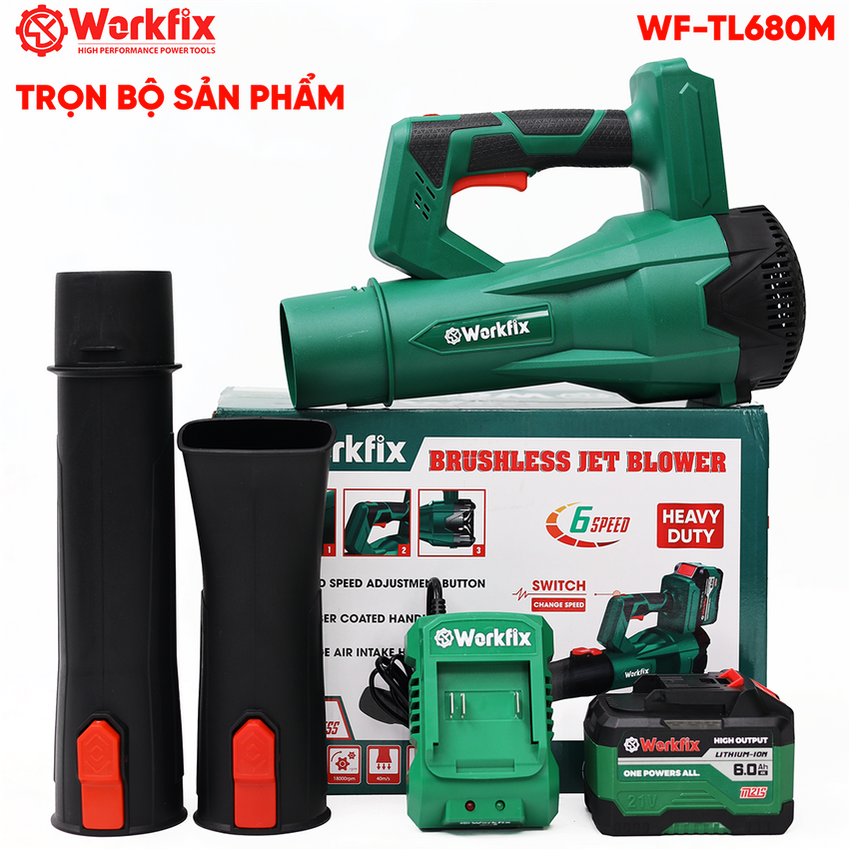 Máy thổi bụi pin Workfix WF-TL680M (6 Cấp độ gió) - Động cơ không chổi than