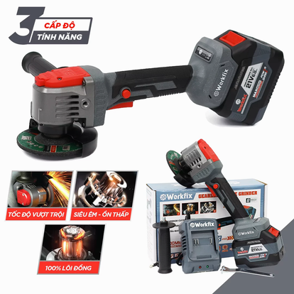Máy Mài Workfix WF-AG11000G động cơ không bánh răng, trục M10, 3 tốc độ, chống lật cổ tay, rơi tự ngắt