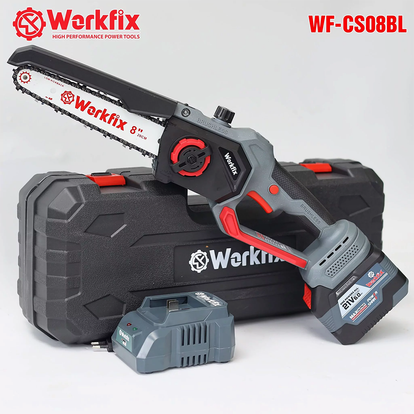 Máy cưa xích pin 8inch WORKFIX WF-CS08BL, Tra Nhớt Tự Động